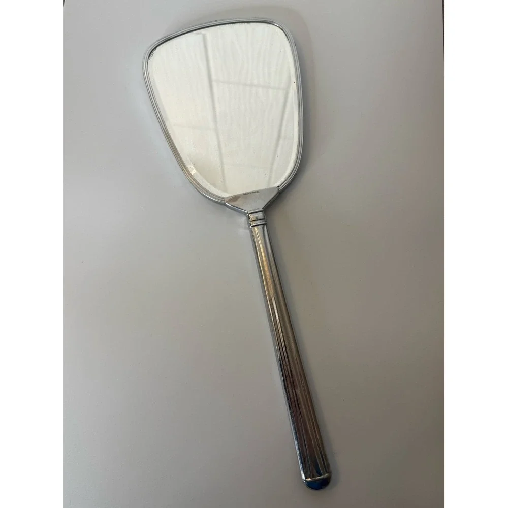 Vintage Art Deco Golden Wheel Hand Mirror 1930s Mauve Lavender Vanity Mirror 13